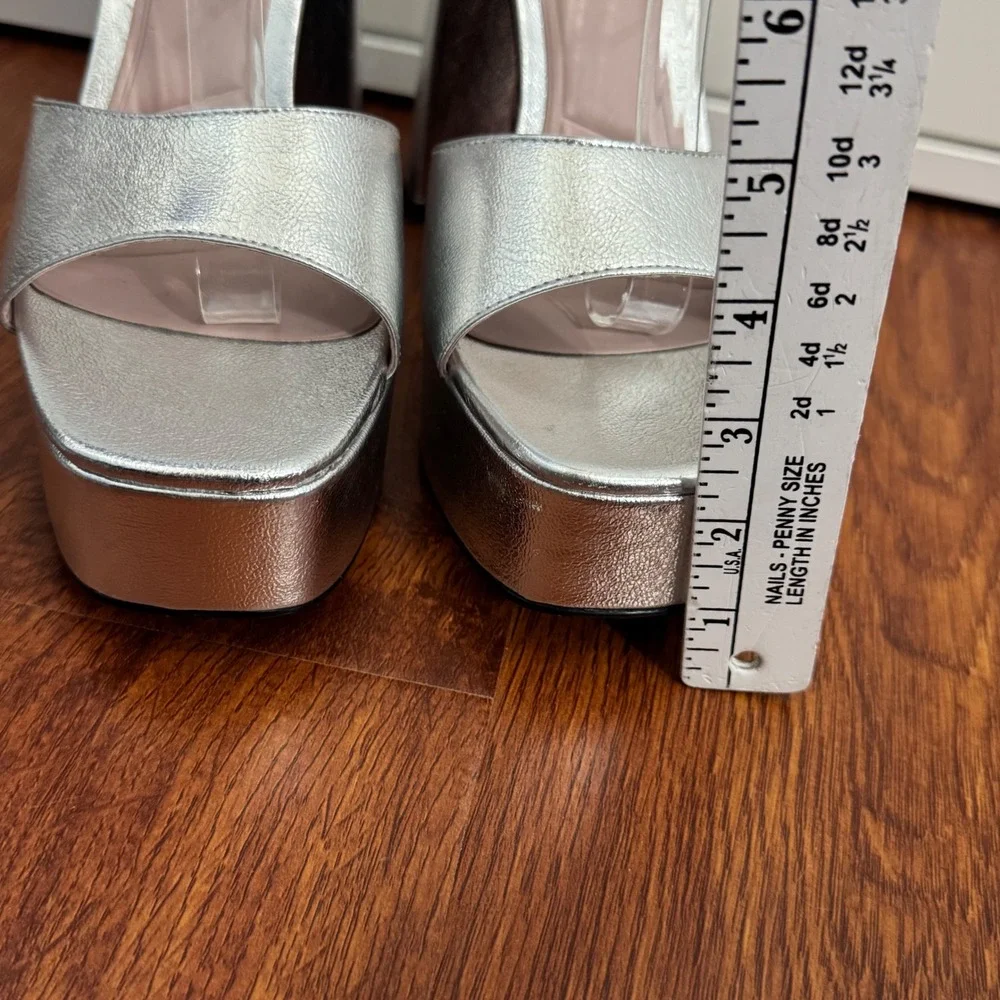Zara Metallic Silver Platform Block Heel Sandals EU 40 Disco Party Retro Glam - Picture 6 of 12